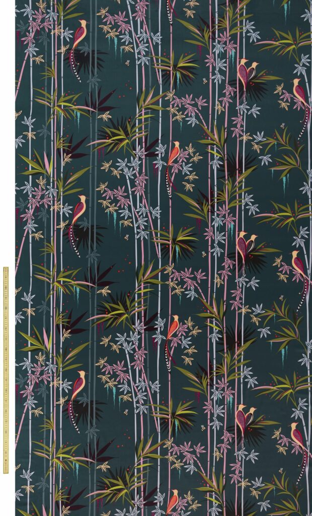 Sara Miller Linear Bamboo Velvet Dark Green Casafabrics