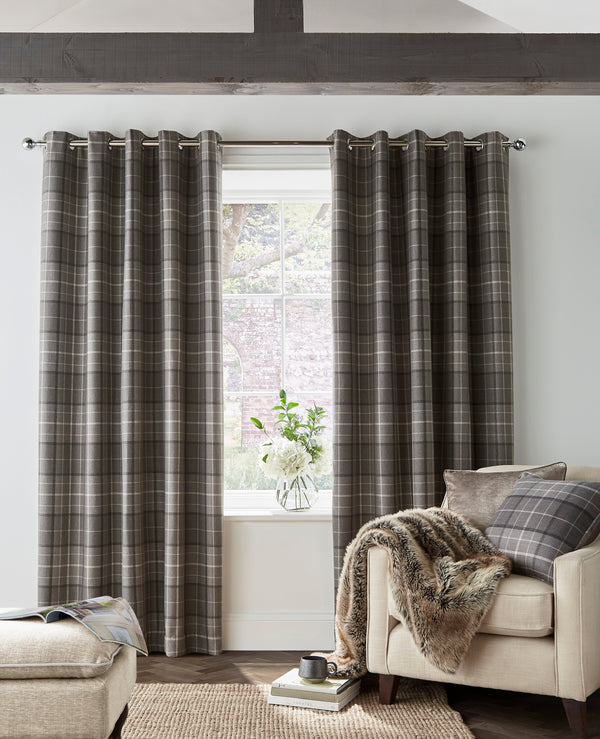 Laura Ashley Alfriston Check Ready Made Eyelet Blackout Curtains