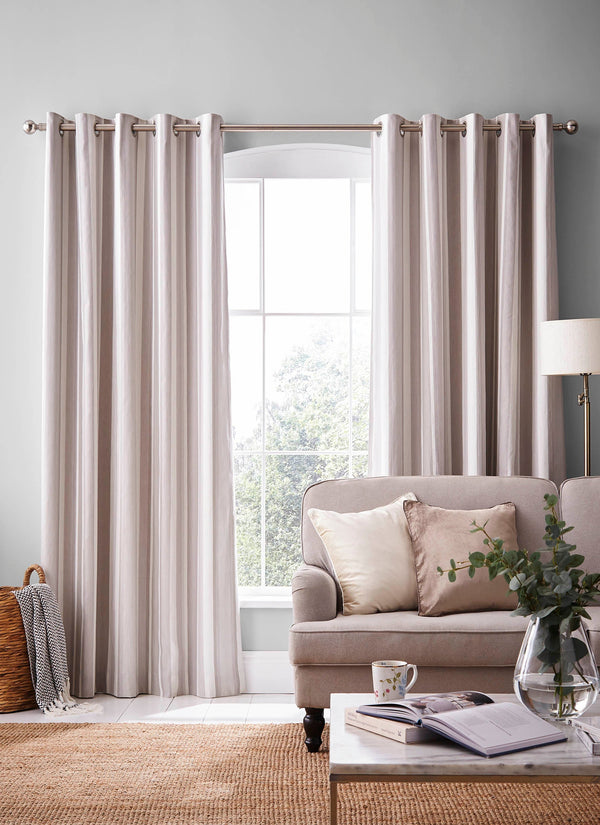 Laura Ashley Awning Stripe Dove Grey Ready Made Eyelet Curtains