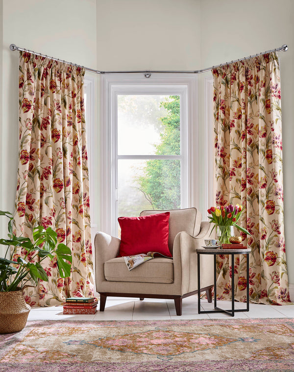 Laura Ashley Gosford Cranberry Ready Made Pencil Pleat Curtains