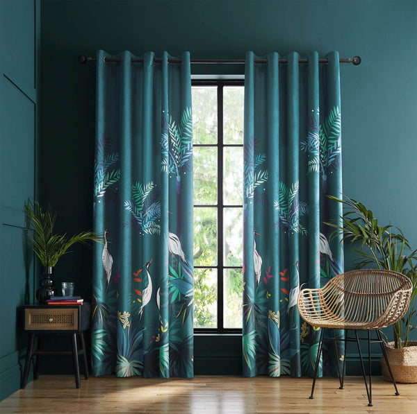 Sara Miller Teal Heron Readymade Curtains